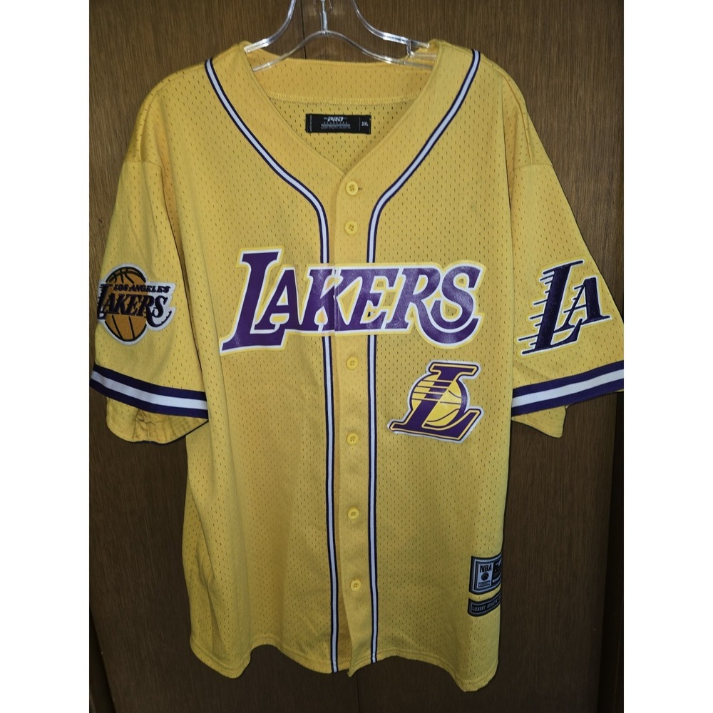 Mens Los Angeles Lakers Button-up Mesh Jersey Shirt Pro‎ Standard NBA 2xl